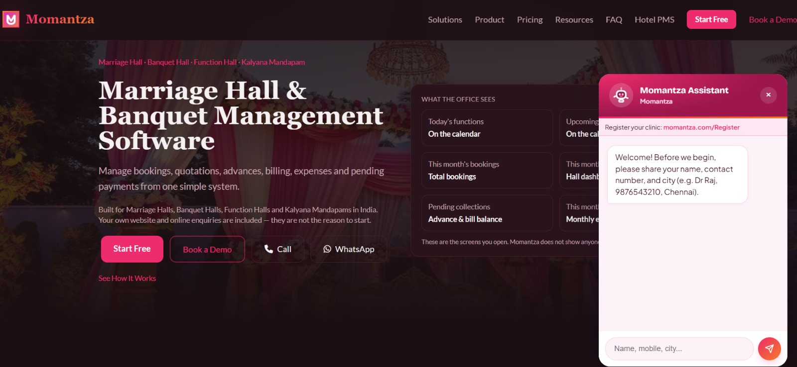 Momantza marriage hall management homepage